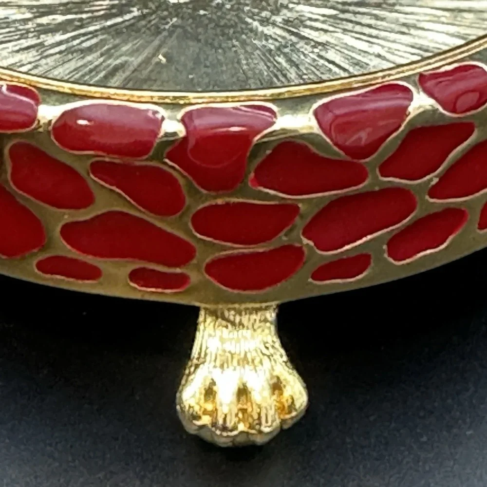 Kenneth Jay Lane Set 3 Red Enamel Gold Coasters Trinket Dishes W Boxes KJL Heavy